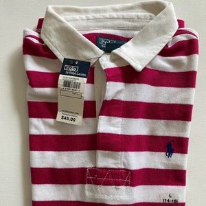 Ralph Lauren Pink and White Stripped Polo Girls
